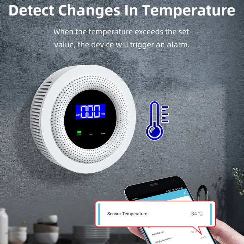 Tuya WiFi Natural Gas Leakage Detector 433MHz Wireless Combustible Gas Leak Sensor Home Kitchen Security Alarm Smart Life APP