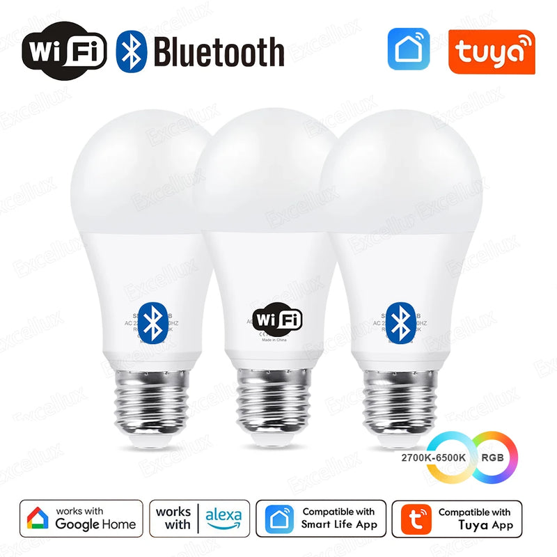 Tuya E27 Led Bulb Bluetooth WiFi Smart Led Lamp App Control 15W RGB C+W Led Light Bulbs Works With Amazon Alexa Google Assistant