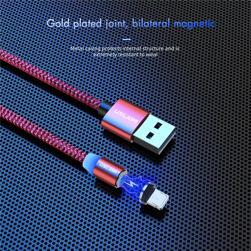 USLION 3M Magnetic Micro USB Cable For Samsung Android Mobile Phone Type-c Charging For iPhone 14 13 12 Magnet Charger Wire Cord