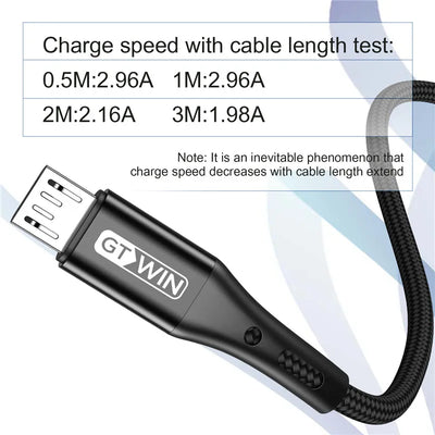 GTWIN 3A Micro USB Cable  Fast Charging Micro USB Data Cable Cord For Xiaomi Android Mobile Phone Charger Wire 0.5m 1m 2m 3m