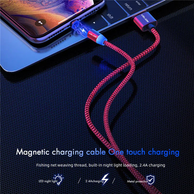 USLION 3M Magnetic Micro USB Cable For Samsung Android Mobile Phone Type-c Charging For iPhone 14 13 12 Magnet Charger Wire Cord