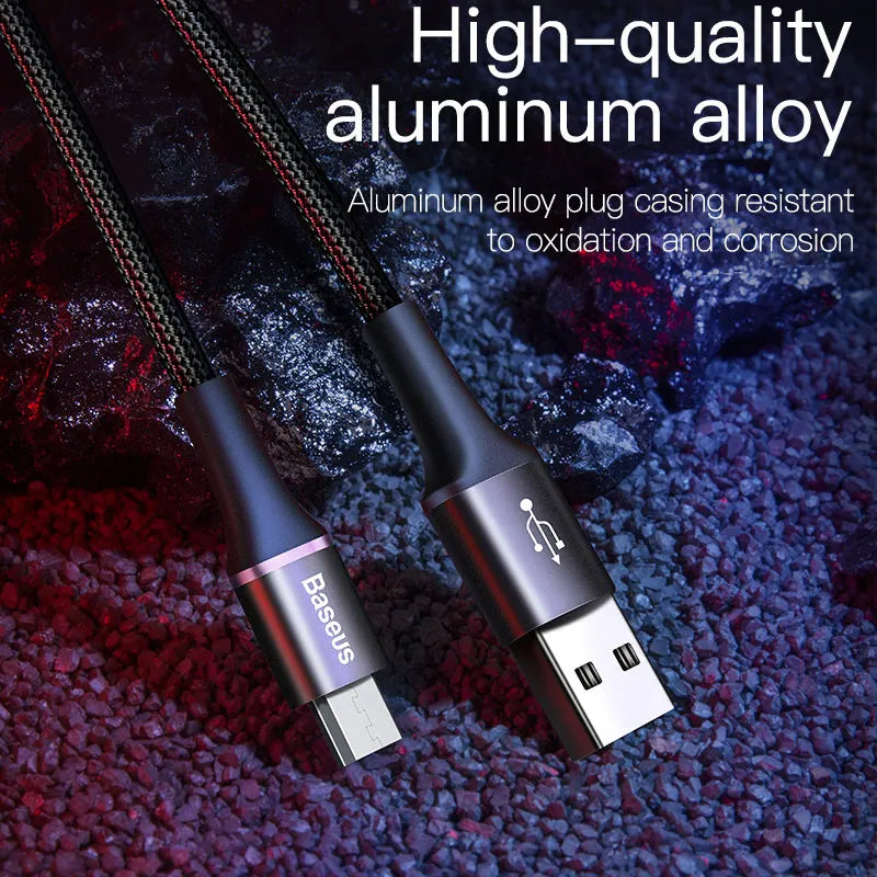 Baseus LED Lighting Micro USB Cable 3A Fast Charging Charger Microusb Cable For Samsung Xiaomi Android Mobile Phone Wire Cord