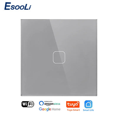 EsooLi Tuya Smart Life Glass Panel EU/UK Standard Touch Switch Zero/Single Fire Line Voice Control Light Wireless Wall Switch