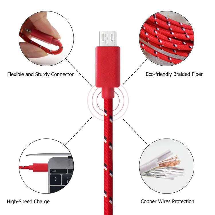 Micro USB Cable 2m 3m 2.4A Fast Charging USB Microusb Data Mobile Phone Cable for Samsung S6 S7 Huawei HTC Android Tablet Cable