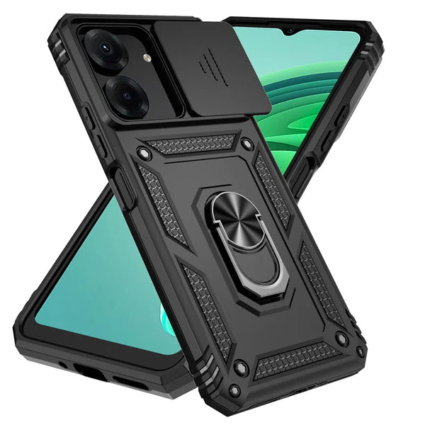 Armor Funda for Xiaomi Poco C65 Case Slide Camera Lens Protection Phone Cover Pocco Poko Little C65 C 65 PocoC65 Ring Stand Case