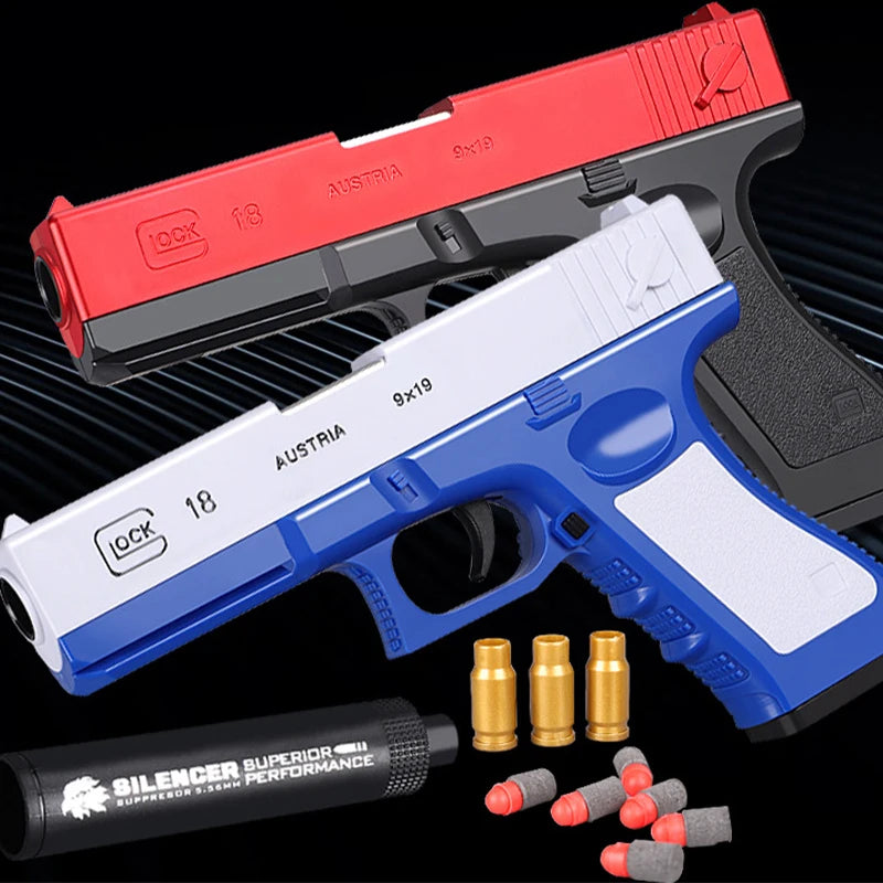 Soft Pellet Gun Toy Airsoft Glock with Drum Shell Ejected Foam Blaster Fidget Guns Toy Realistic Ejecting Gun Gifts for Boys