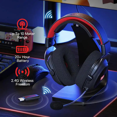 Redragon H510 PRO Zeus-X RGB Wireless USB Gaming Headset - 7.1 Surround Sound 53MM Audio Drivers Memory Foam Ear Pads Headphone