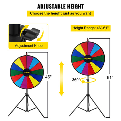 VEVOR 18 Inch Tabletop Color Prize Wheel with Folding Tripod Floor Stand 14 Slots Dry Erase for Win Fortune Spinning Stand Game