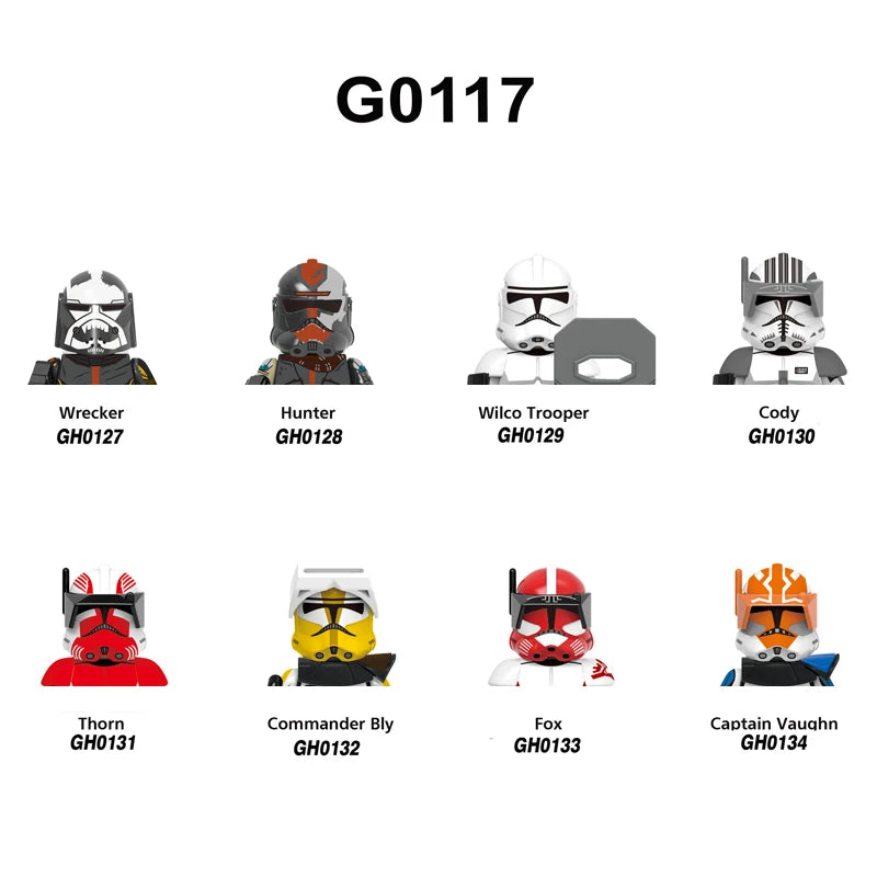 G0117 Building Blocks 8pcs/set Captain Vauqhn Brick Wilco Trooper Figure Wrecker Hunter Cody Thorn Fox mini Assembly Toys