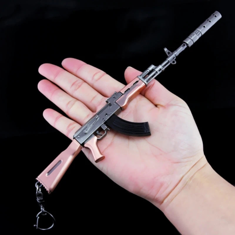 Multiple Styles PUBG Gun Keychain Metal AKM Weapon Model Alloy AK47 AWM Barrett Light Key Chain Car Pendant Gifts Toy for Kids