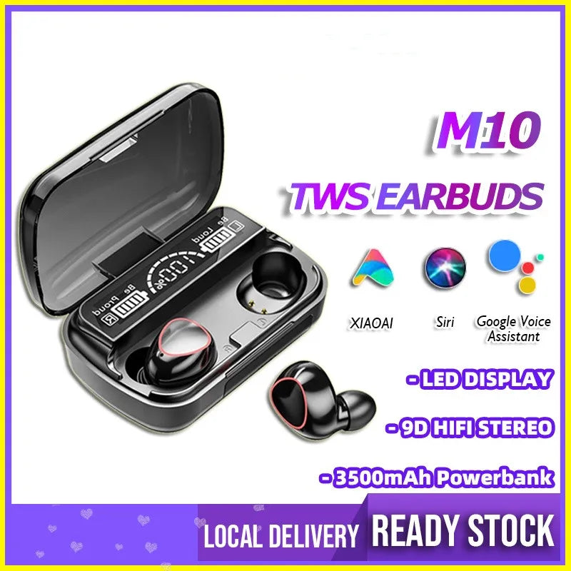 TWS M10 Wireless Bluetooth Headphones LED Display 3500mah Charging Box 9D Stereo In-Ear Sports Waterproof Bluetooth 5.1 Headset