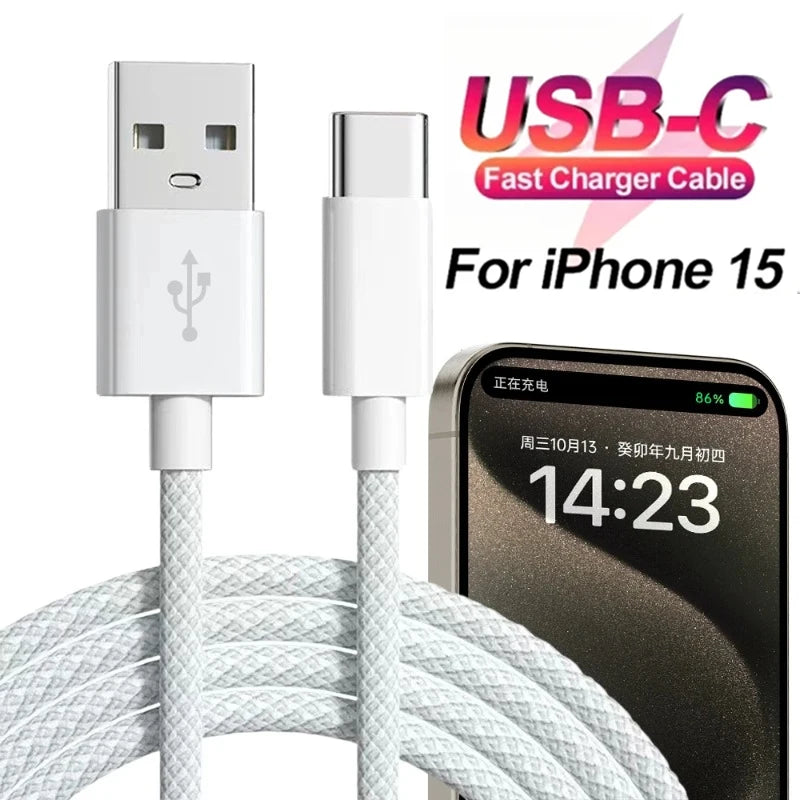 Type C Mobile Phone Cables Super Quick Charging USB A To USB C Cellphone High-speed Wire Cord for Carplay IPhone 15 Pro Max Plus