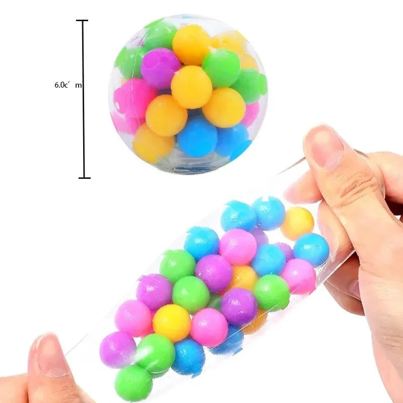 Rainbow Pressure Ball Fidget Sensory Toy DNA Color Beads Stress Relief Ball TPR Soft Glue PU Elastic Moon Ball Squeeze Kids Gift