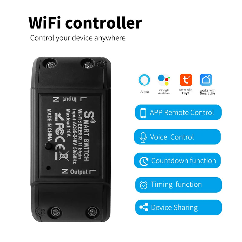 Tuya WiFi Smart Switch APP Wireless Controller Universal Breaker Timer Smart Life Work with LED Light Switch Alexa Accessories