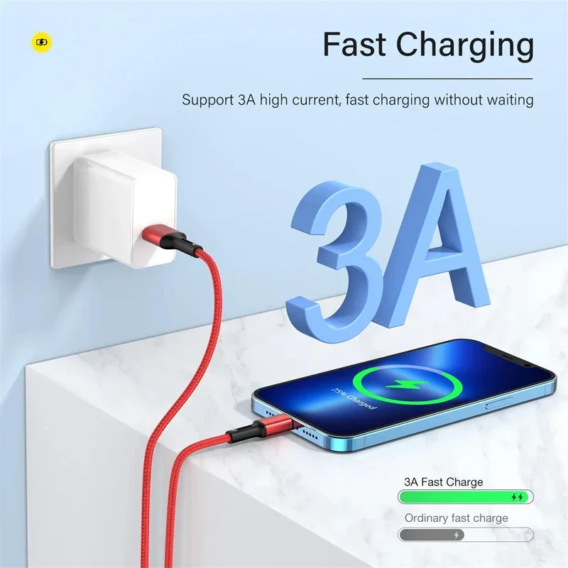 Quick Charge USB Cable For iPhone 13 12 11 Pro X Max 6 6s 7 8 Plus Apple iPad Origin Lead Mobile Phone Cord Data Charger Wire 3m