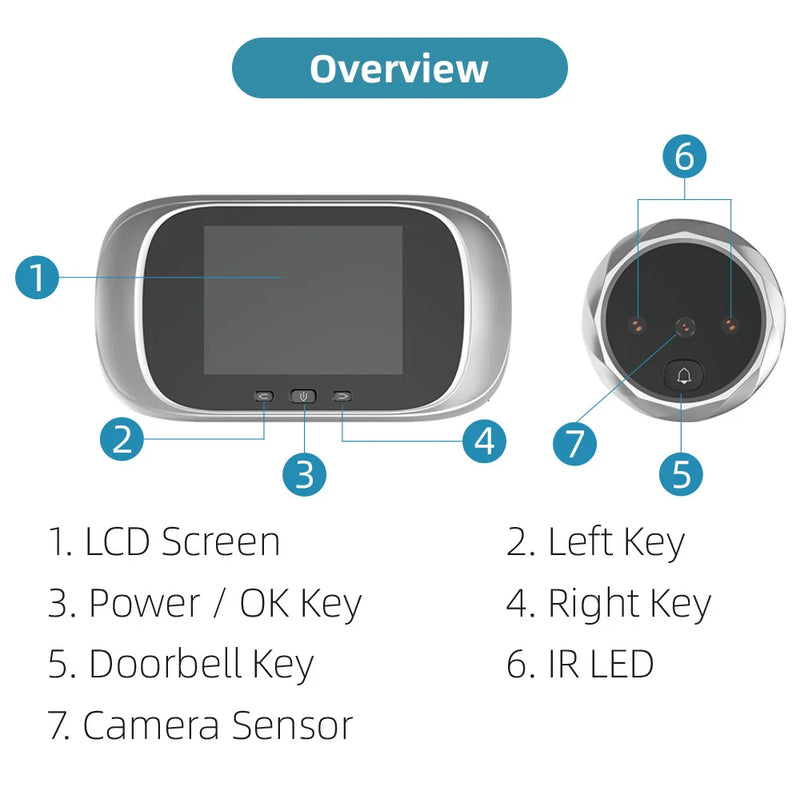 Digital Door Viewer Peephole Door Camera Doorbell 2.8-inch Night Vision Photo Shooting Digital Door Monitoring for Home Security