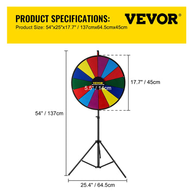 VEVOR 18 Inch Tabletop Color Prize Wheel with Folding Tripod Floor Stand 14 Slots Dry Erase for Win Fortune Spinning Stand Game