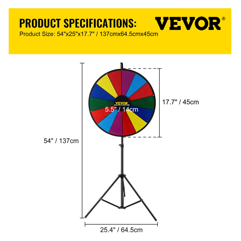 VEVOR 18 Inch Tabletop Color Prize Wheel with Folding Tripod Floor Stand 14 Slots Dry Erase for Win Fortune Spinning Stand Game