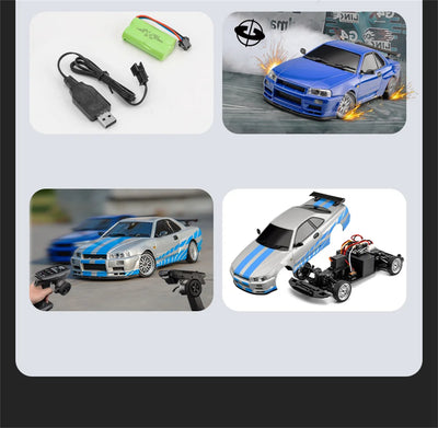 EBOYU LDRC 1899 RC Drift Car 1/18 Full Proportional 2.4G RWD GTR R34 w/ Gyro LED Light On-Road Alloy Body Shell Racing Car Toys