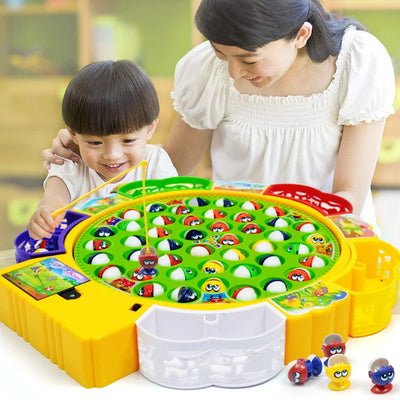 Electric Rotating Magnetic Fishing Toys Play Game Music Spinning Fish Plate Water Party Musical Sports Toy Set Children Kid Gift