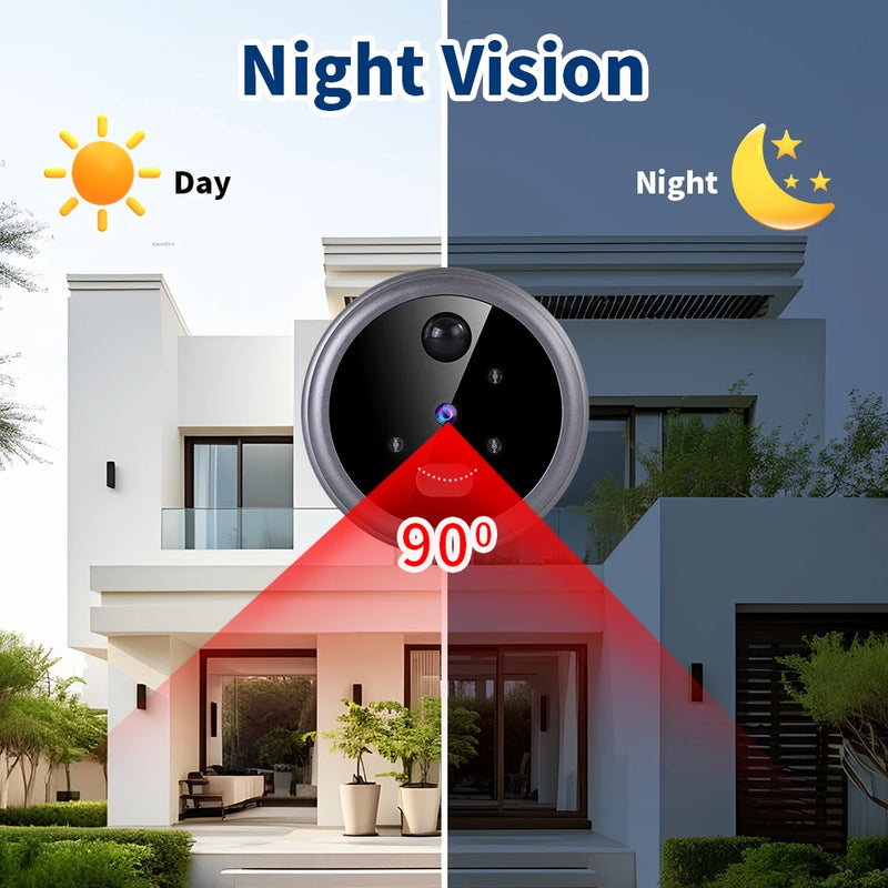 Wireless Home Security Peephole video Doorbells 480P Digital Door Eye Camera with Battery PIR Support Video &Photo Record