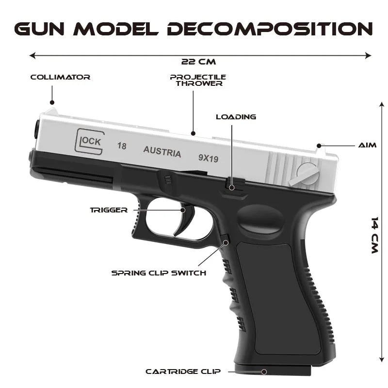 Black G18 Toy Gun. Air Gun Pistol CS Shooting Weapon Toy Gun Automatic Shell Throwing Soft Bullet Toy Gun (continuous Firing)