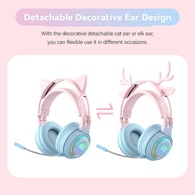 Cat Car Headphones Headset Gamer Wireless Headphones with Mic Gamer Girl Antler Bluetooth Gaming Headphones