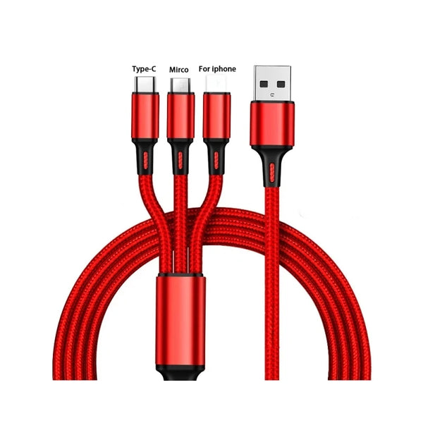 3 In 1 Micro USB Type C Charger Cable Multi Usb Port Multiple Usb Charging Cord Usbc Mobile Phone Wire For Type-C/Ios/Android