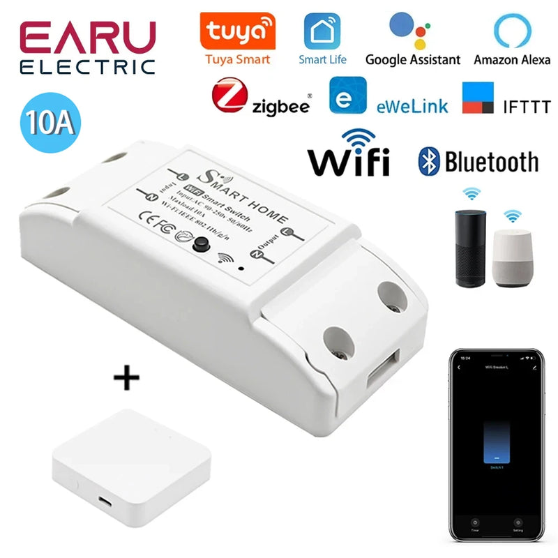 WiFi Zigbee 10A Smart Switch Breaker Module Wireless Remote Switch Alexa Google Home by Tuya eWeLink APP Remote Voice Control