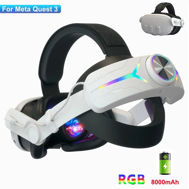 Head Strap whith Battery For Meta Quest 3 VR Headset Charging Built-In 8000mAh Batteries RGB Adjustable Elite Strap Accessories