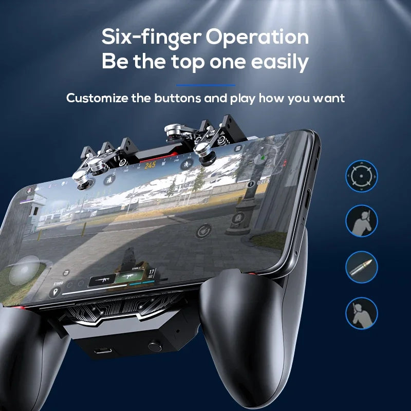 MEMO DL100 Mobile Phone 6 Fingers PUBG Gamepad Joysticks Controller Built-in Battery with Semiconductor Radiator for IOS Android