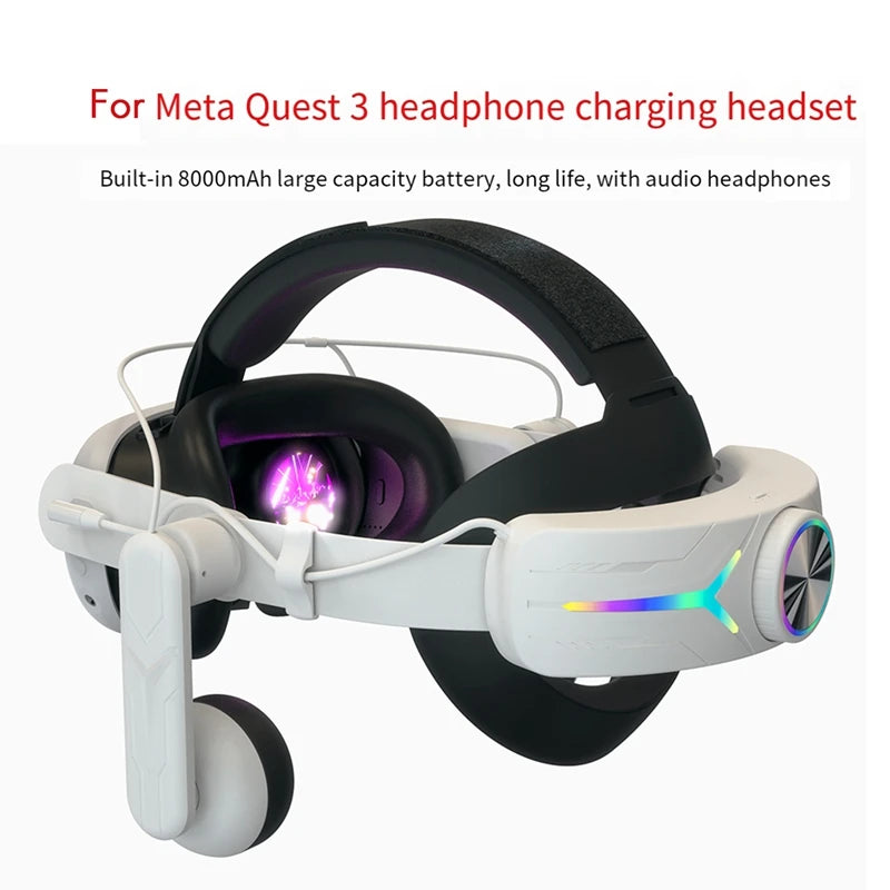 RGB Head Strap With Headphones For Meta Quest 3 VR Spare Parts With 8000Mah Battery Comfortable Head Strap