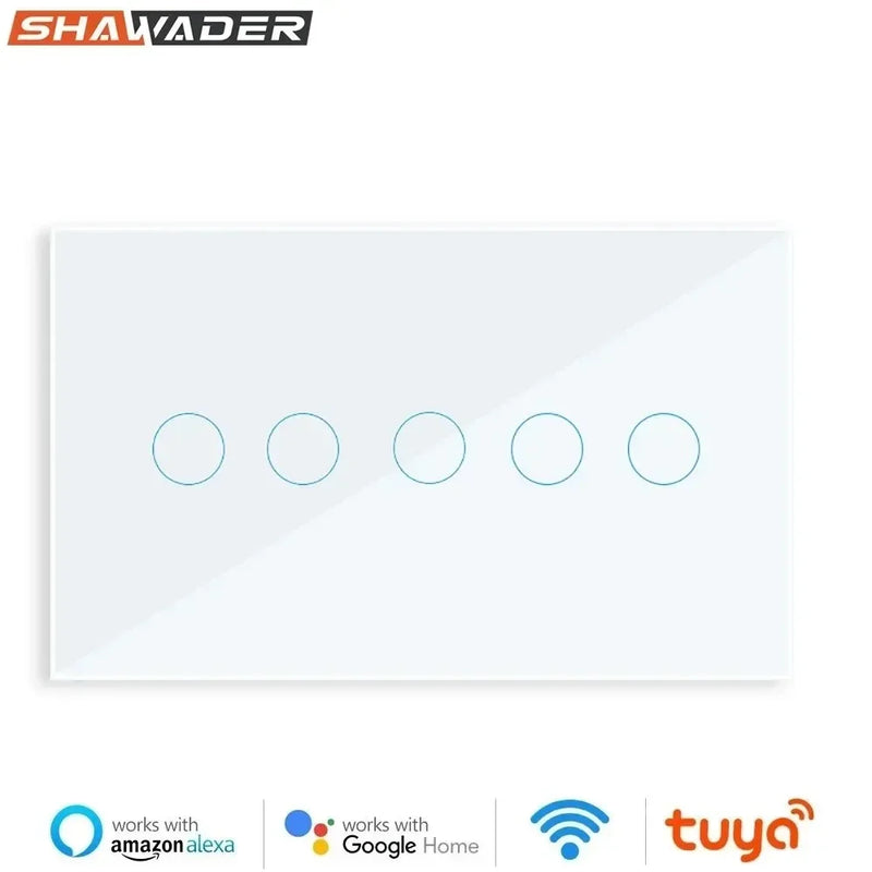 Shawader Tuya WIFI Smart Wall Light Switch Touch Glass Panel Wireless Interuptor 4/5/6 Gang Remote Control by Alexa Google Home