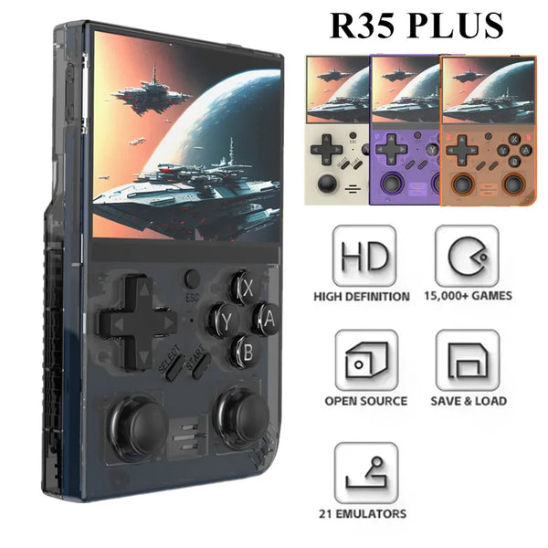 2024 New R35 Plus Retro Video Handheld Game Console 64GB 3.5 Inch IPS Screen 640x480 Linux System Portable Games Player R36S