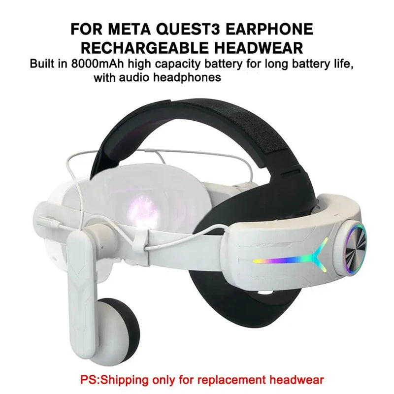 RGB Head Strap With Headphones For Meta Quest 3 VR Spare Parts With 8000Mah Battery Comfortable Head Strap