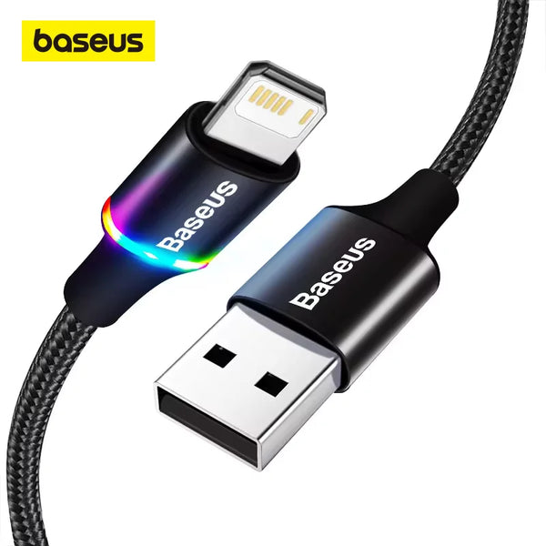 Baseus LED USB Cable For iPhone 13 12 11 Pro Xs Max X Xr 8 7 6 Fast Charging Charger Mobile Phone Data Cable For iPad Wire Cord