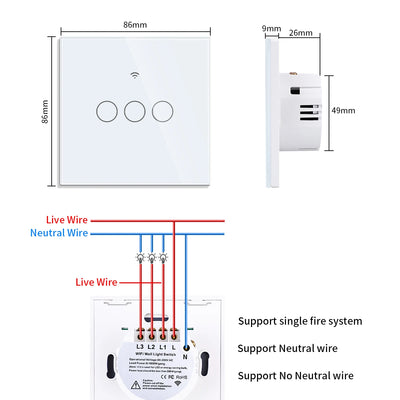 White Black 1/2/3 Gang 2Way RF433MHZ Wifi Touch Switch Smart Home Wall Light Support Alexa Tuya App Remote