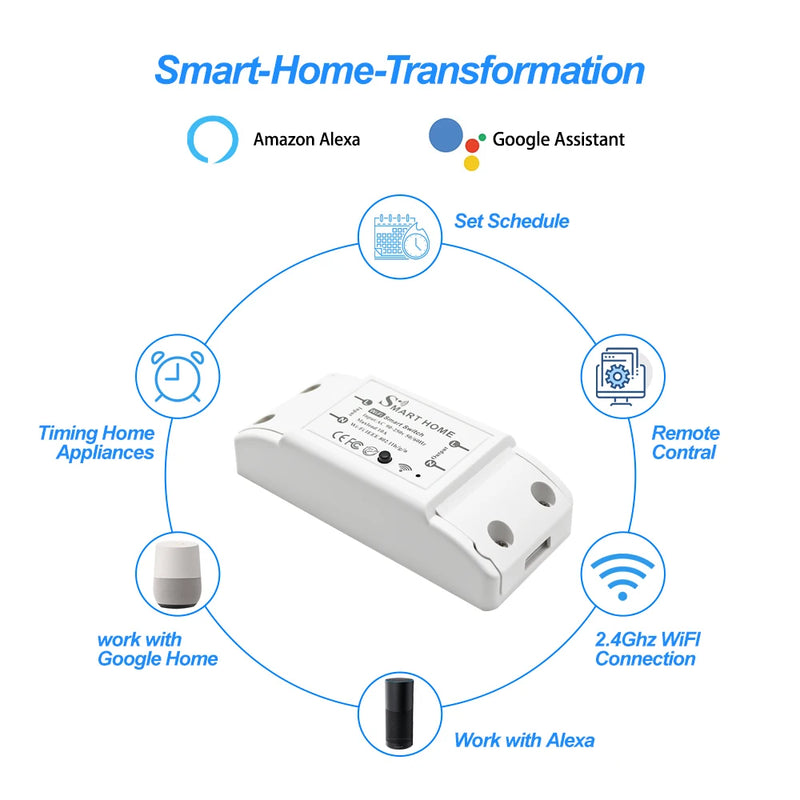 WiFi Zigbee 10A Smart Switch Breaker Module Wireless Remote Switch Alexa Google Home by Tuya eWeLink APP Remote Voice Control