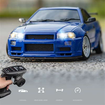 EBOYU LDRC 1899 RC Drift Car 1/18 Full Proportional 2.4G RWD GTR R34 w/ Gyro LED Light On-Road Alloy Body Shell Racing Car Toys