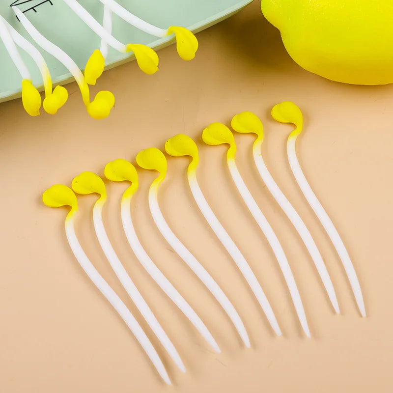 20pcs Elastic Stress Relief Toy Interest Bean Sprouts Stretch Simulation Yellow Bean Sprouts Decompression Props Kitchen Decor