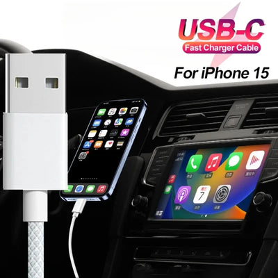 For iPhone 15/15 Pro/15 Pro Max/15 Plus Carplay Cable USB C Mobile Phone Fast Charging Cord Nylon Braided Cables For Car Play