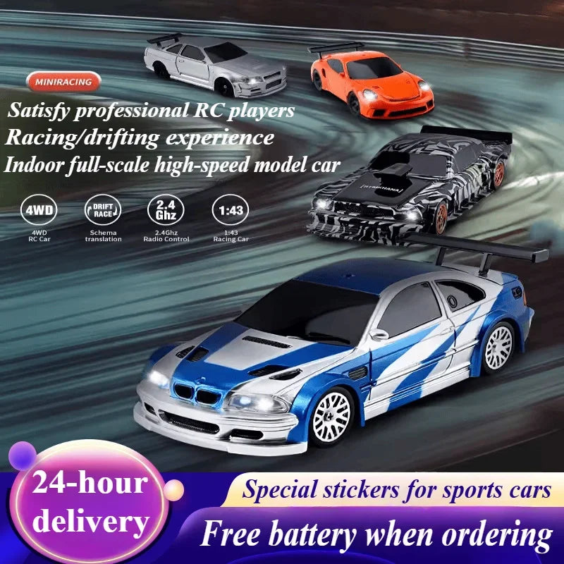 JlABAILE 1/43 Mini Remote Control Drift Racing Car 4WD Drive Simulation Mosquito Car Light Charging Model Rc Cars for Adults