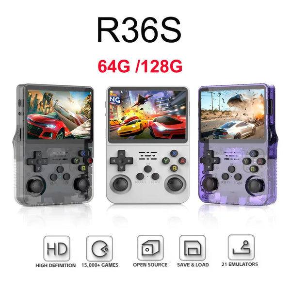 R36S Game Console Retro Portable Handheld Game Player 3.5 Inch IPS Screen R35S Plus 64G 128G Linux  Mini Pocket Video Games