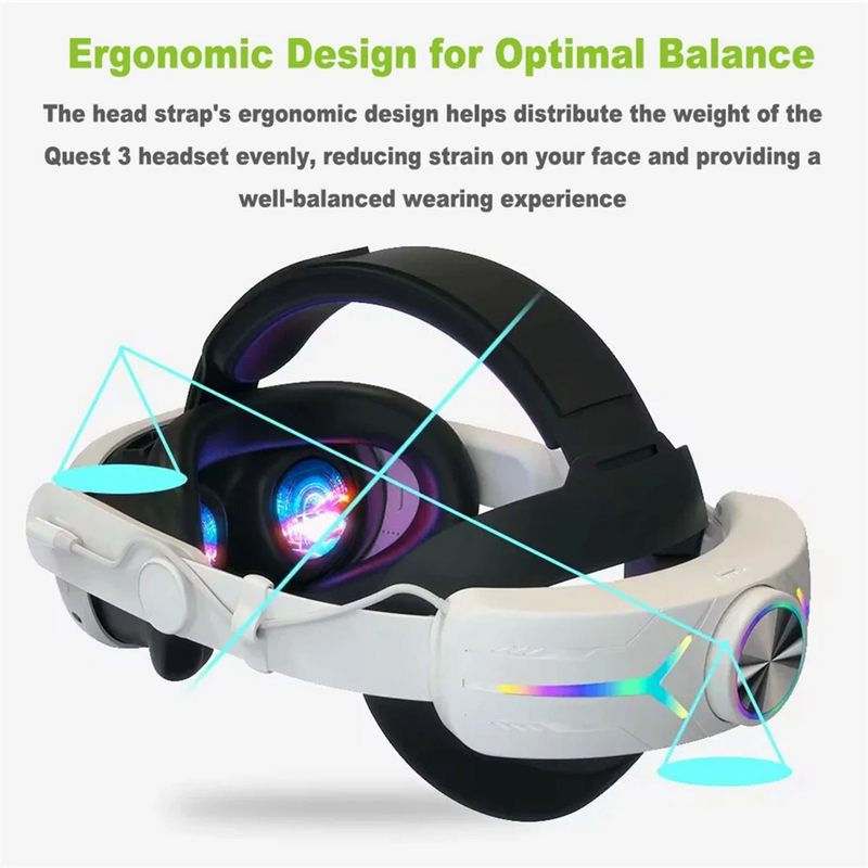 Elite Head Strap with RGB Light for Meta Quest 3 VR Accessories+8000Mah Battery Comfortable Head Strap Black