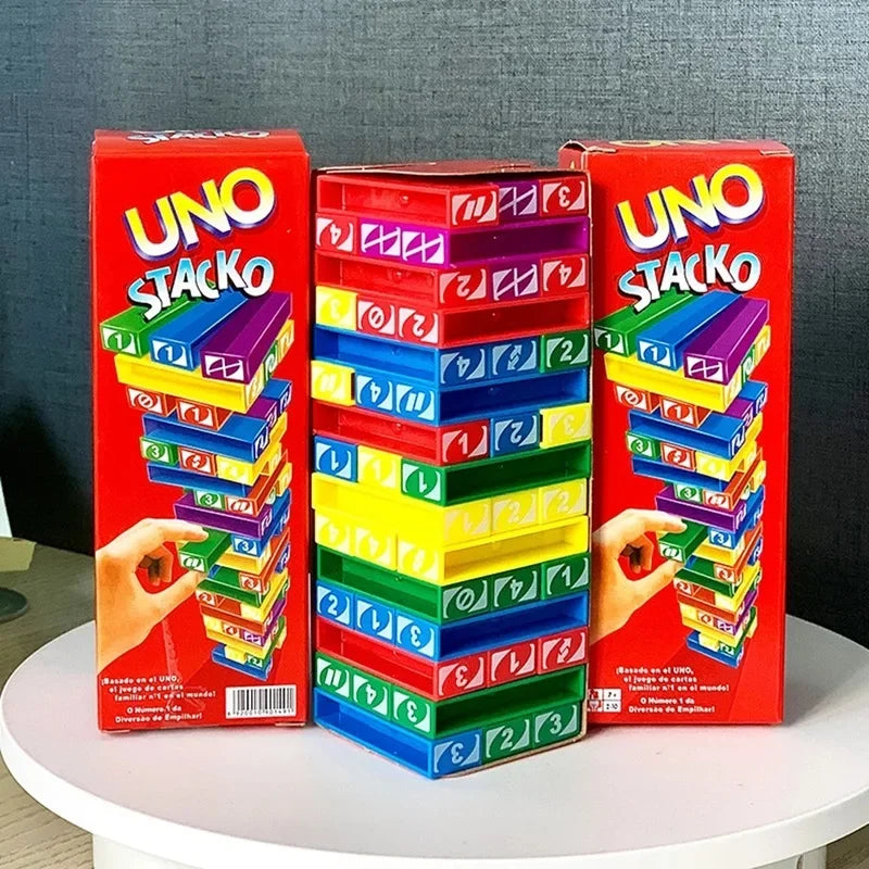 Stacko UNO Card Board Games Family Entertainment Poker Party Early Education Puzzle Stackoed Toys Playing Cards Birthday Gift