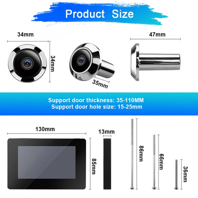 ELECTOP 4.3 Inch Video Doorbell Camera Monitor Smart Home 100W Pixels 120° LCD Cat Eye Peephole Door Viewer Security Protection