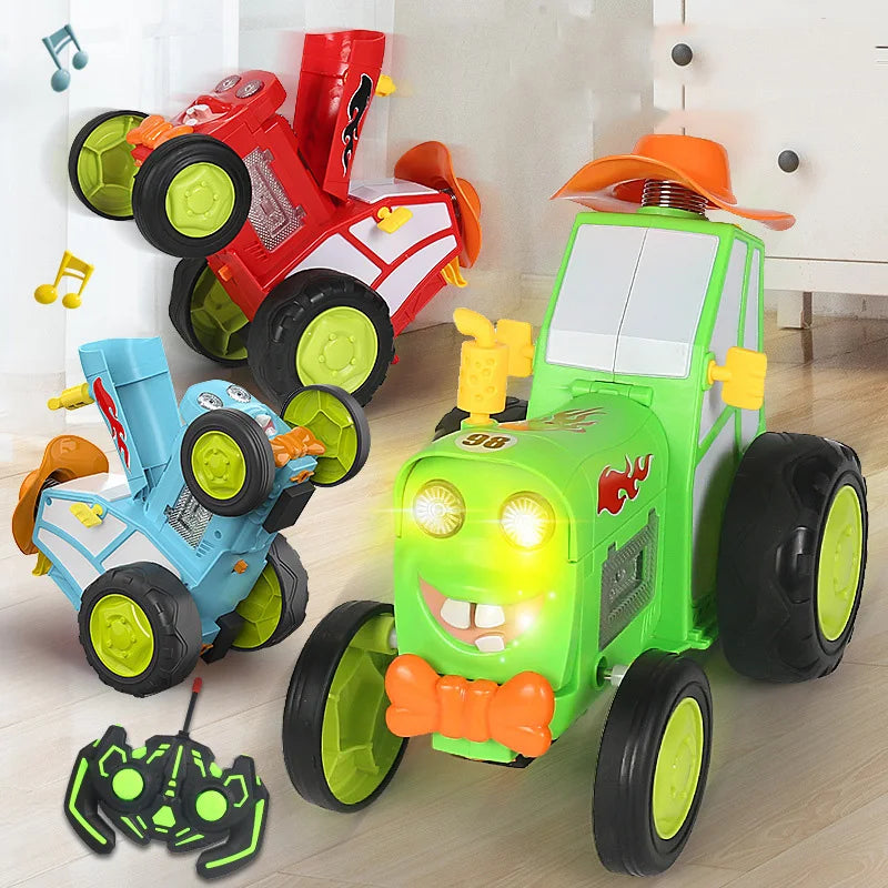 Mini Rc Car With Music Lights Crazy Jumping Vehicle Infrared Remote Control Stunt Cars Walk Upright Rc Truck Funny Children Toys