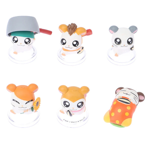 6pcs/set Anime Hamtaro Action Figurine Kawaii Hamster Hamtaro Cappy Pashmina Sandy PVC Collectible Figure Model Toys Gift