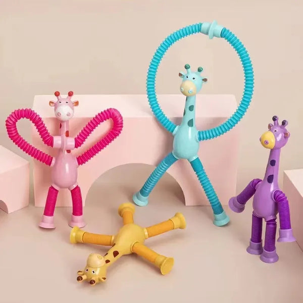 Children Suction Cup Toys Pop Tubes Stress Relief Telescopic Giraffe Fidget Toys Sensory Bellows Toys Anti-stress Squeeze Toy