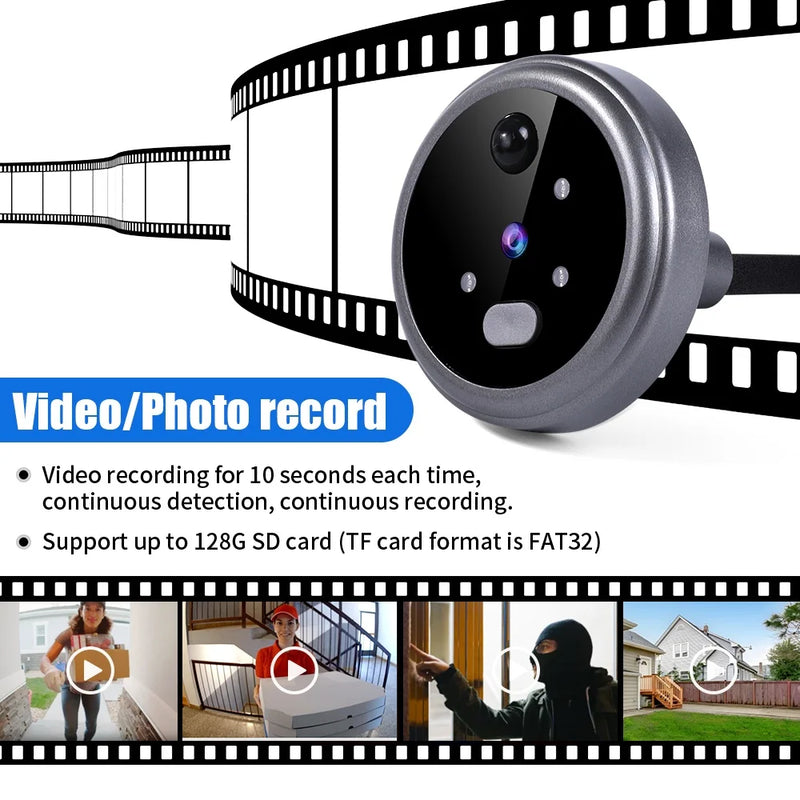 Wireless Home Security Peephole video Doorbells 480P Digital Door Eye Camera with Battery PIR Support Video &Photo Record